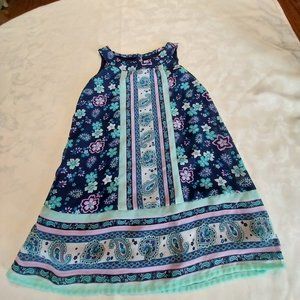 Girls lined sleeveless paisley blue dress xs (4-5)